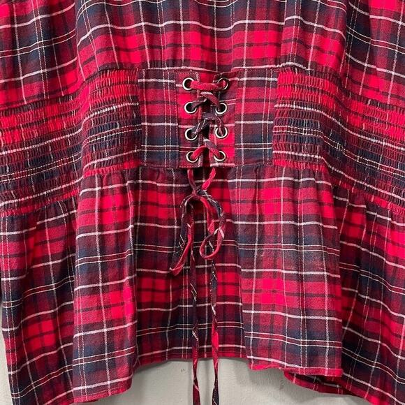 Lane Bryant Plus Size 26 Red Plaid Flannel Tunic Top Renaissance Steampunk Boho - Picture 3 of 12